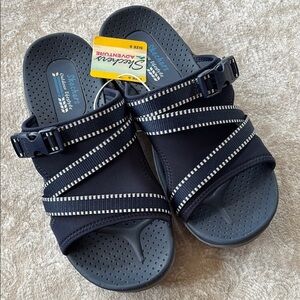 Brand New Skechers Navy Blue Outdoor Lifestyle Slide Sandals Sporty Athletic